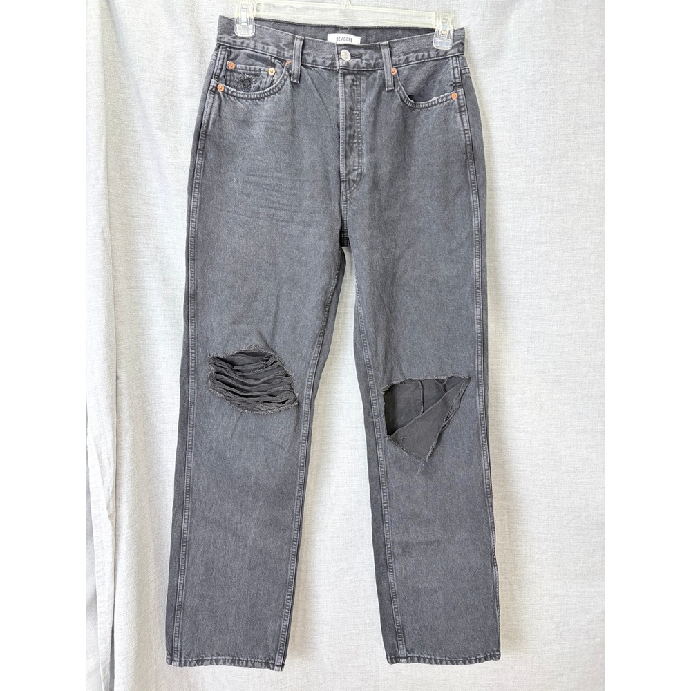 RE/DONE Jeans Faded Black Distressed Straight Leg High Rise 29